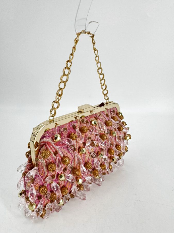 RAFE Pink & Gold Beaded Evening Bag