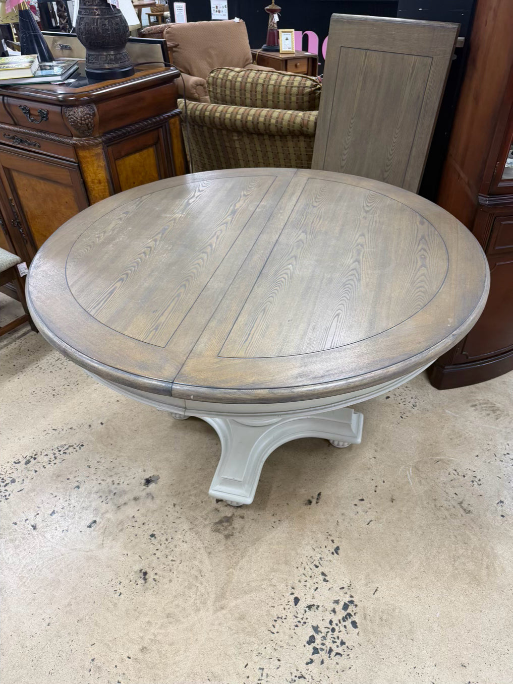 Cream & Tan Pedestal Dining Table