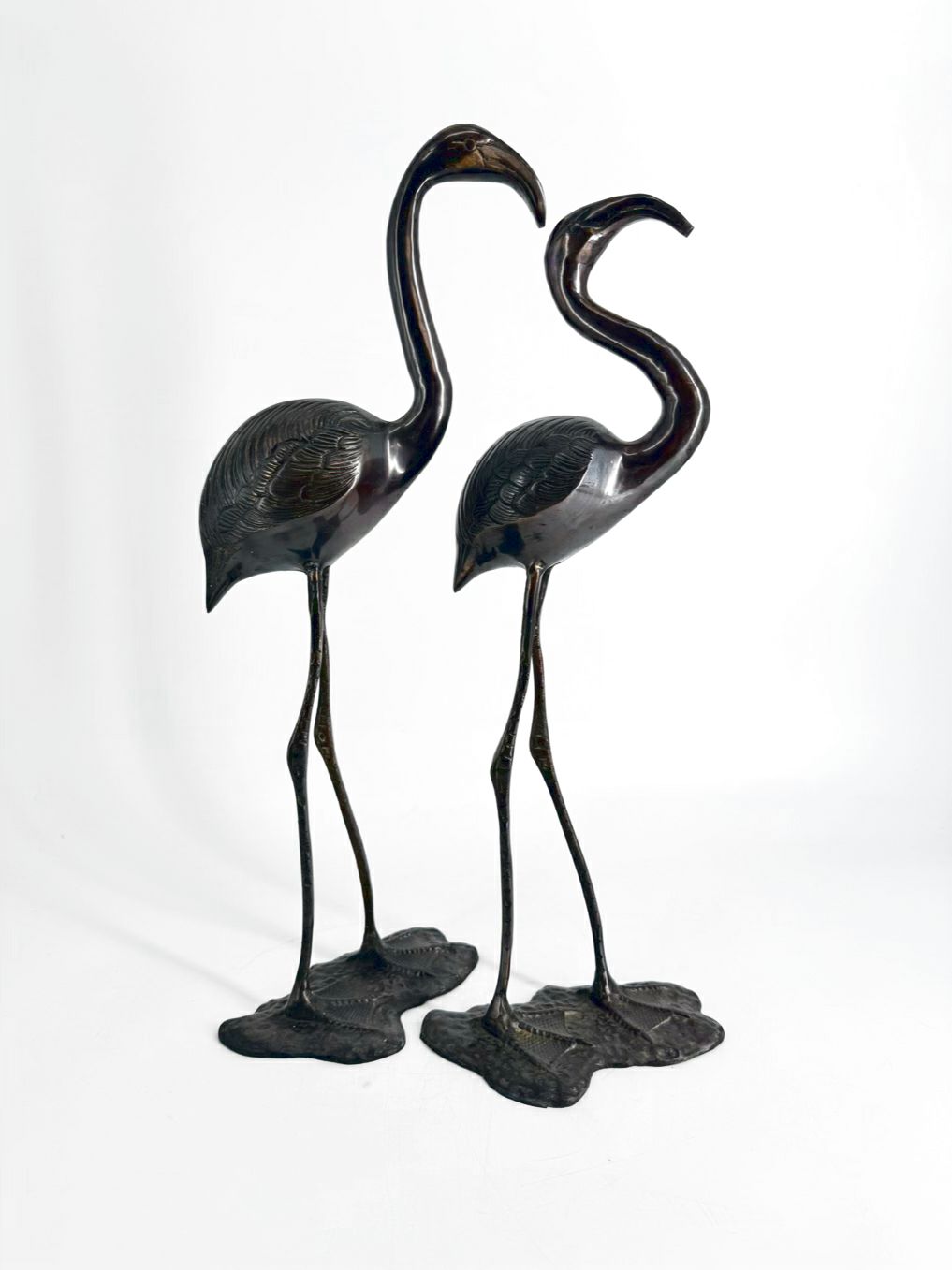 Gray Metal Pair Of Herons Figures