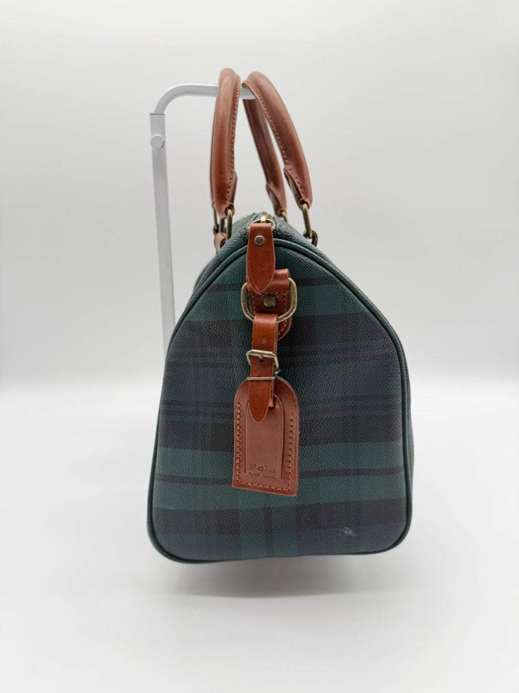 POLO RALPH LAUREN Blue & Green Coated Canvas Plaid Purse