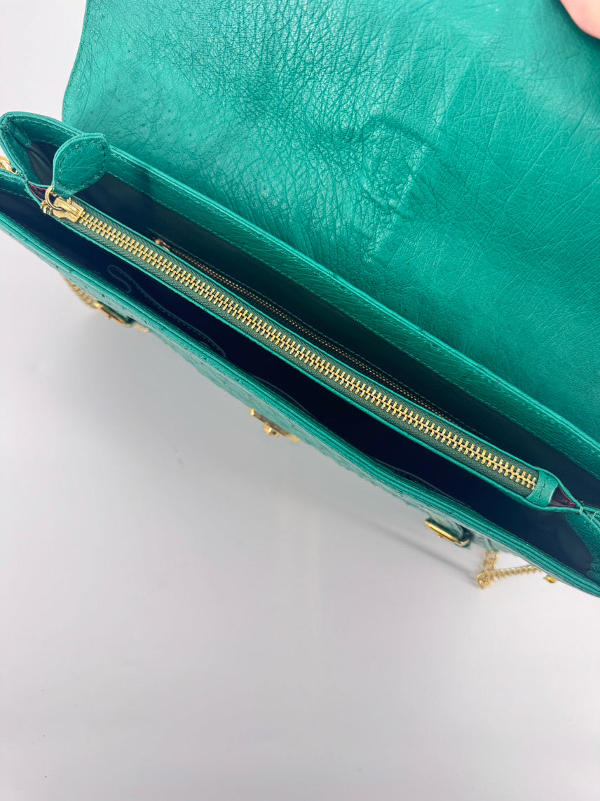 W H PETRONELA Teal Ostrich Crossbody Bag