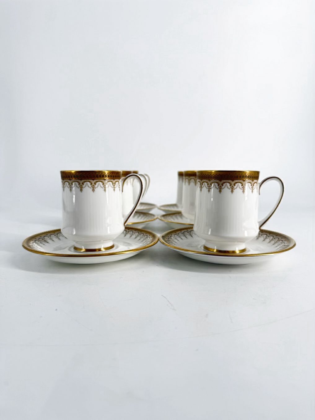 ROYAL ALBERT White & Gold Bone China Cup & Saucer Set Of 6