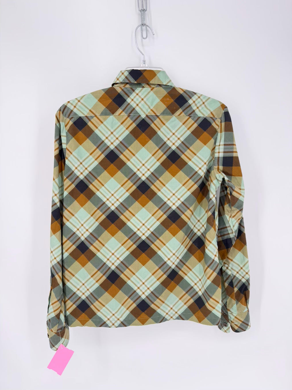 DRIES VAN NOTEN Wmn's Size 38 Sage & Brown Cotton Plaid Blouse