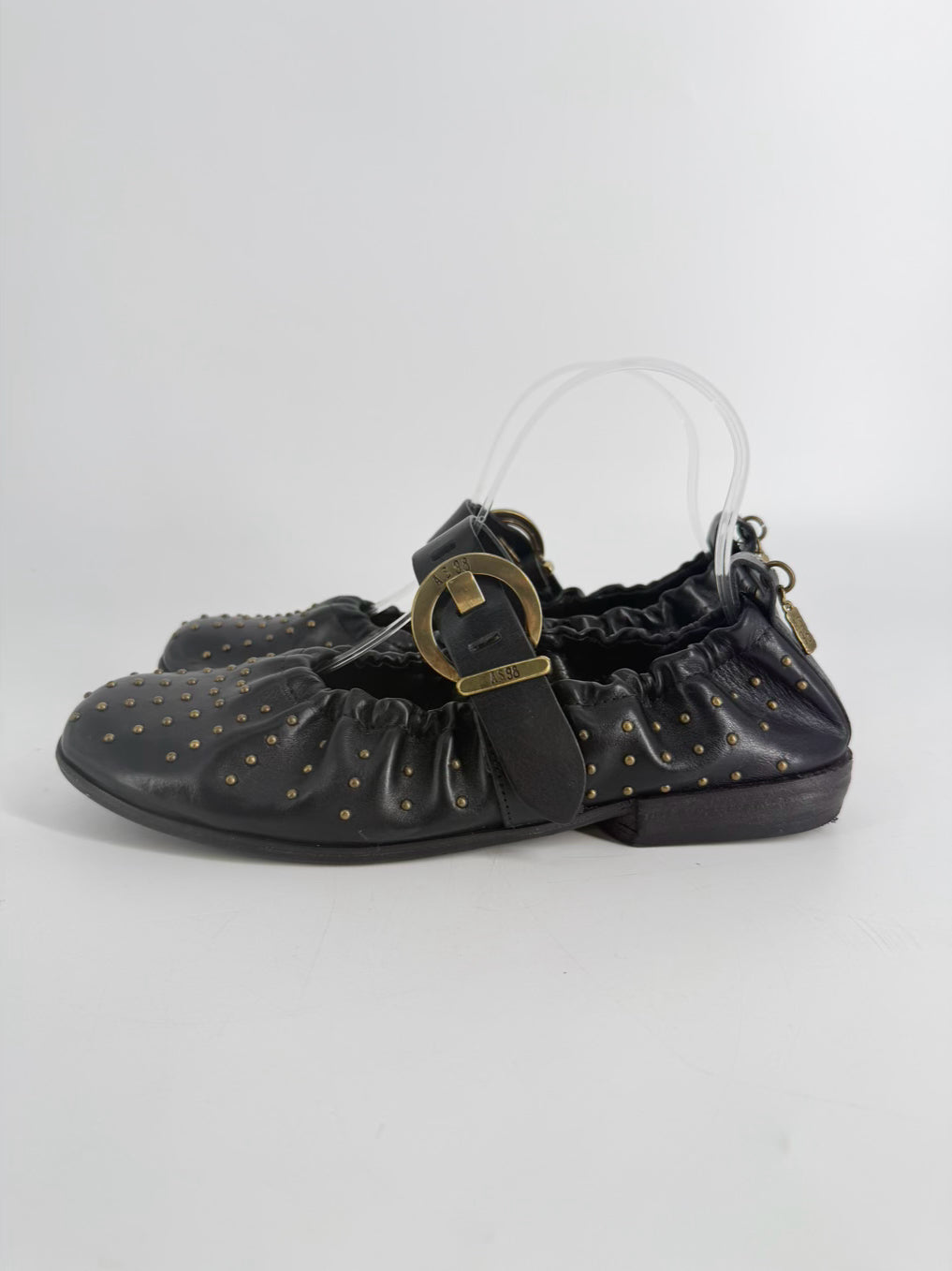 AS 98 Size 40 Black Leather Stud Detail Mary Janes
