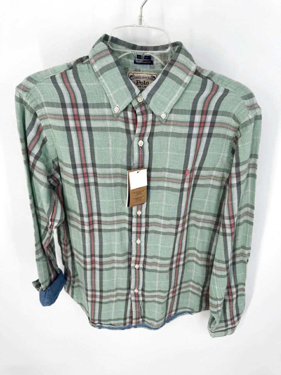 POLO RALPH LAUREN Size M Mint Plaid Long Sleeve Shirt NWT