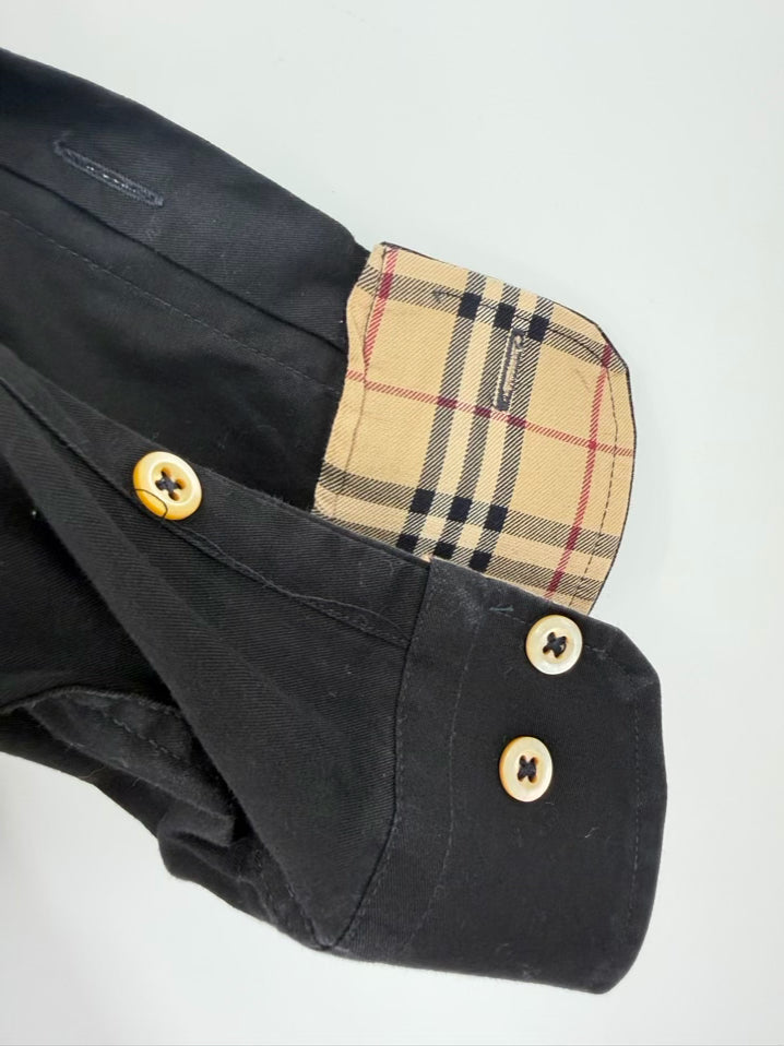BURBERRY Nova Check Accents Size Men's L Black Long Sleeve Shirt