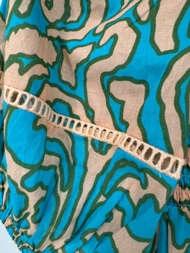 ANNA CATE Size M Turquoise Print Rouching Violet Blouse NWT