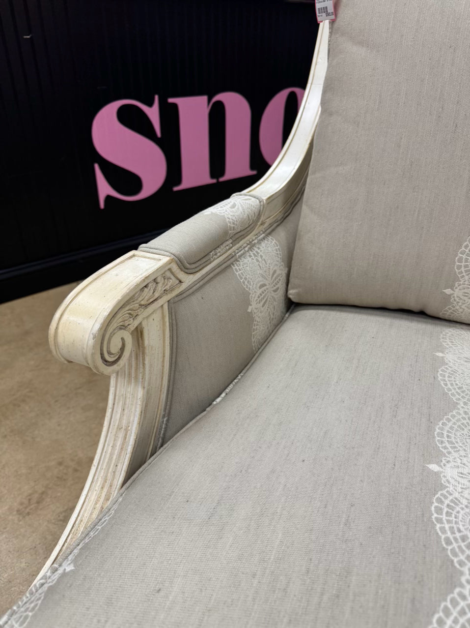 ETHAN ALLEN Cream & Taupe Wood Upholstered French Chair