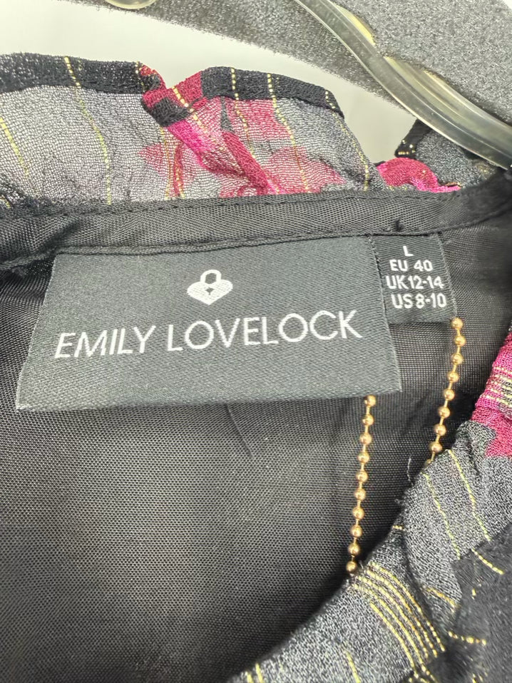 EMILY LOVELOCK Mayene Wmn's Size 8/10 Black & Fuschia Metallic Floral Maxi-Dress NWT