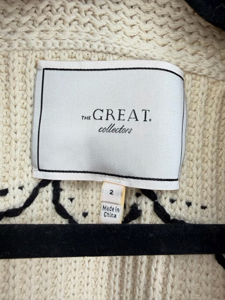 THE GREAT Horse Lodge Wmn's Size M Beige Knit Shawl Collar Cardigan