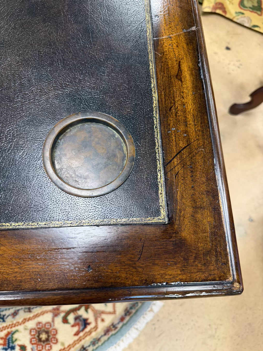 MAITLAND SMITH Wood Game Table w/ Leather Top