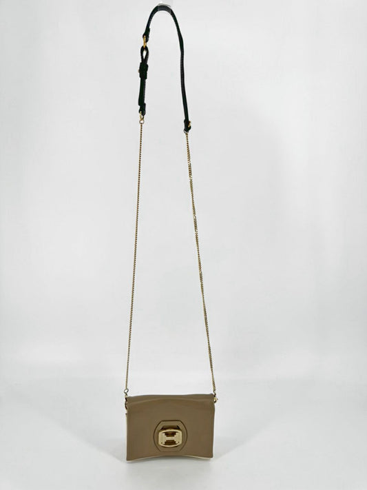 HALSTON HERITAGE Leather Cream & Tan Turn Clasp Crossbody Bag