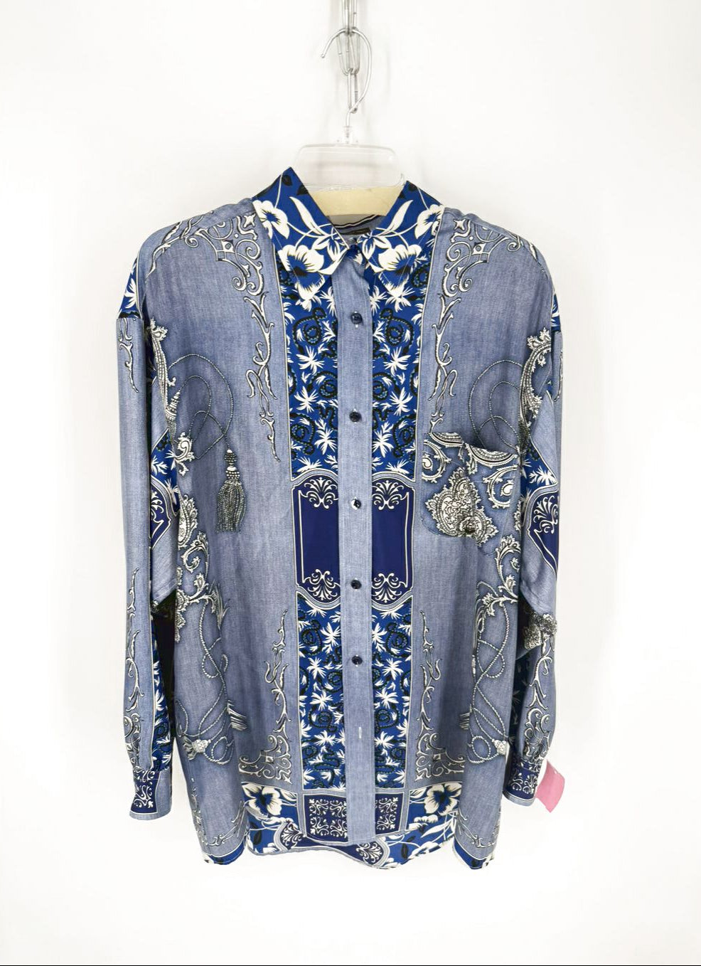 ETRO Size 44 Blue Silk Print Blouse