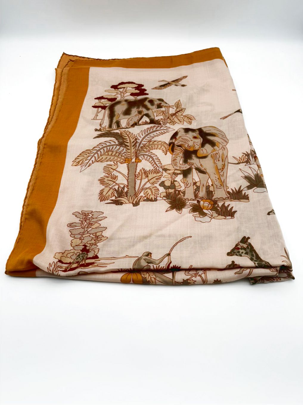 RANI ARABELLA Orange & Cream Cashmere & Silk Large Safari Scarf