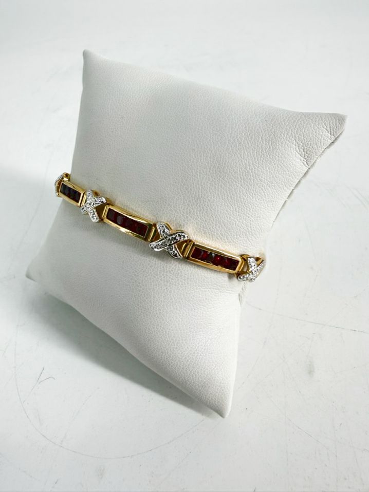 Gold Plated & STERLING SILVER Garnet Clasp Bracelet