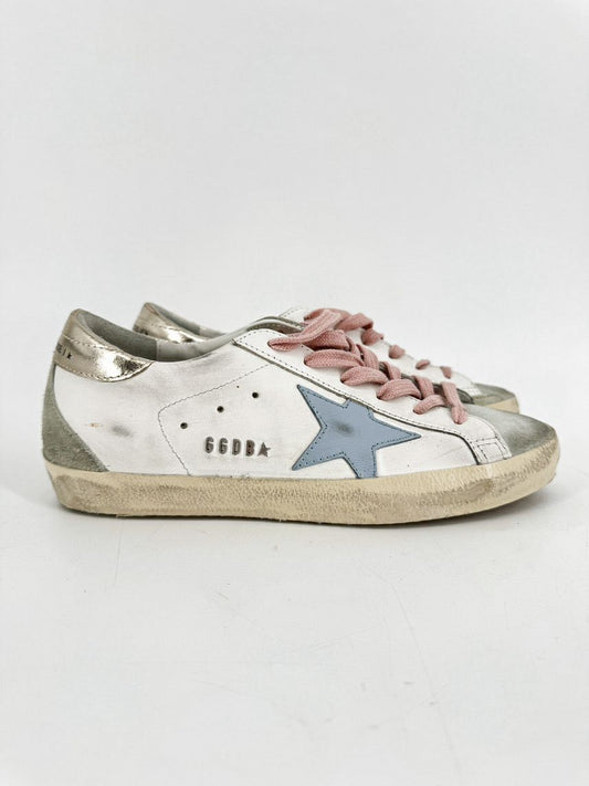 GOLDEN GOOSE Size 38 Pink & Blue Leather Sneakers