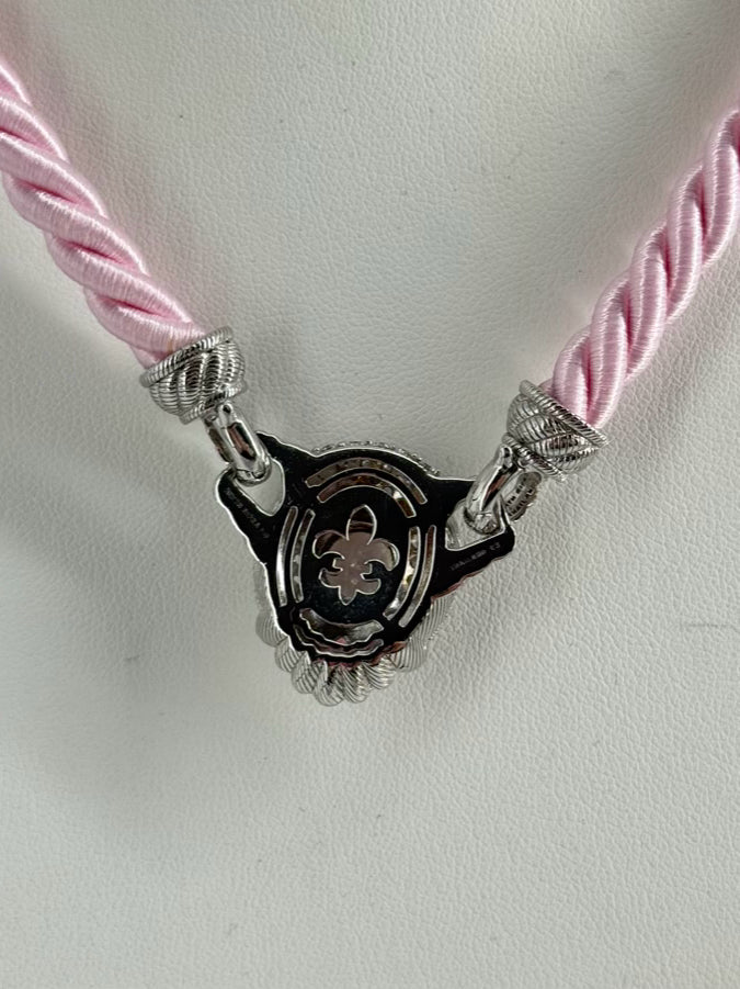 JUDITH RIPKA STERLING SILVER & Cubic Zirconia Pink Cord Necklace