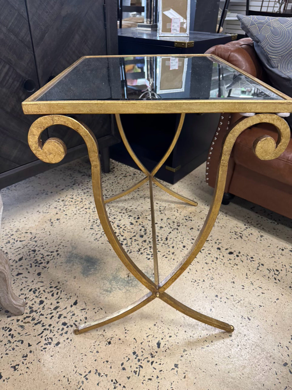 TOZAI Gold Tone Metal Mirrored-Top End Table