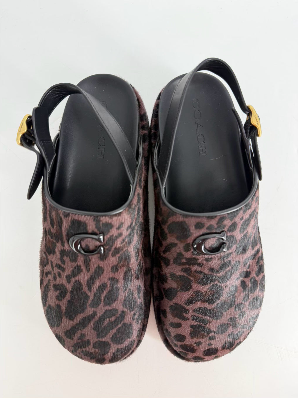COACH Size 9 Mauve & Black Animal Print Mules