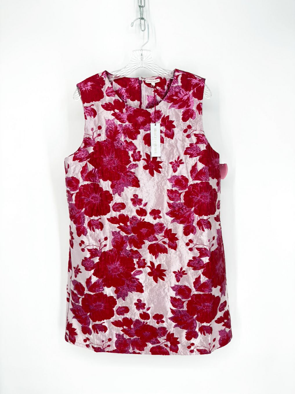 FRANCES VALENTINE Size L Pink & Red Jacquard Floral Sleeveless Dress NWT