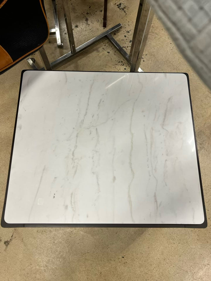 Brown & White Wood & Stone End Table