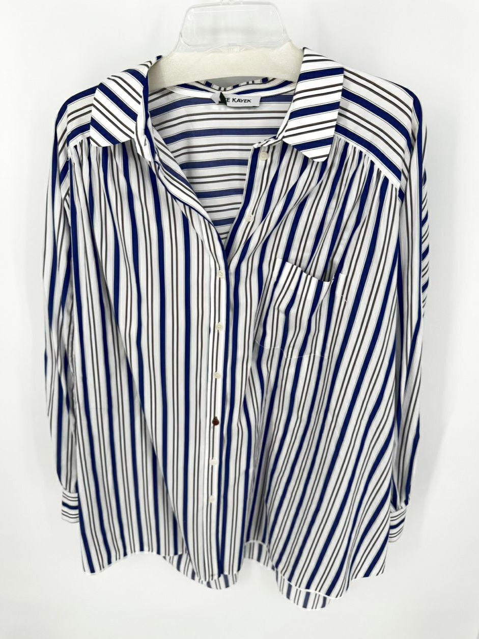 DICE KAYEK Size 44 Royal Blue Stripe Oversized Blouse