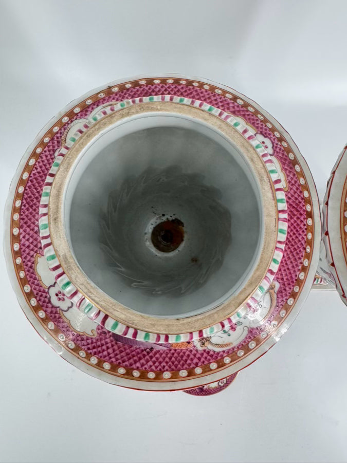 SAMSON Pink & Green Porcelain Pair of Jars w/ Lids