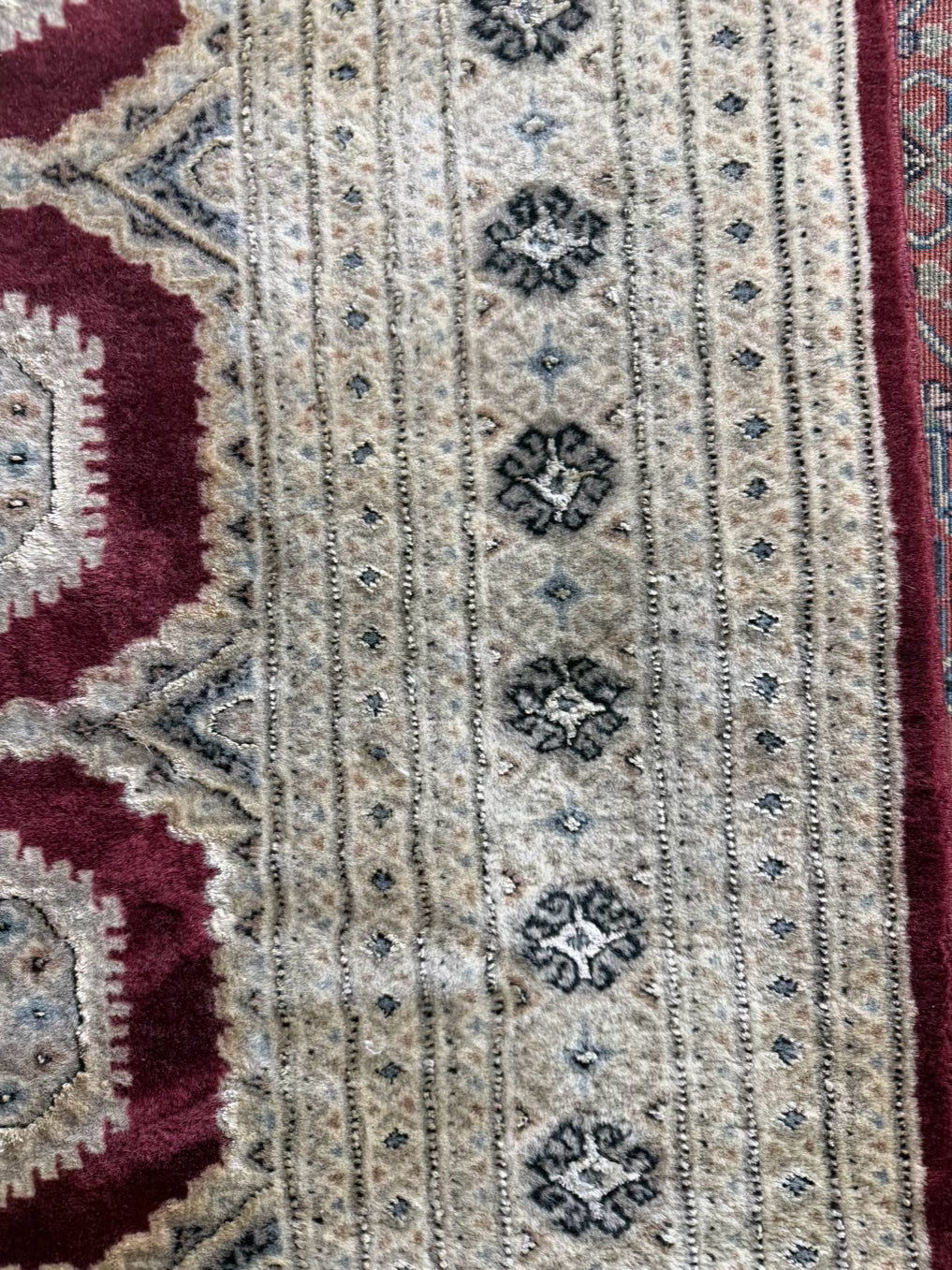 TURKISH Burgundy & Cream Wool Jaldar Fringe Area Rug