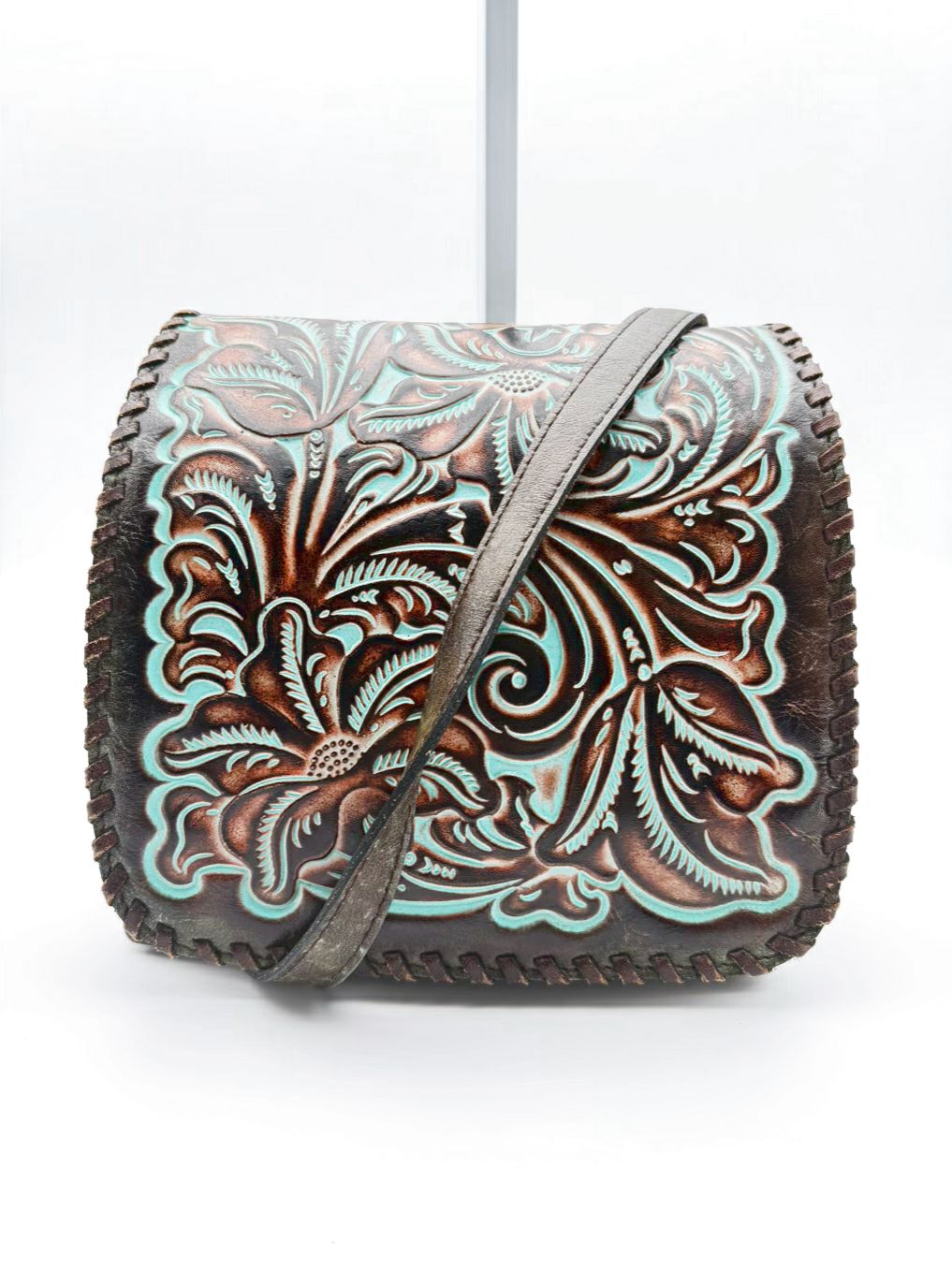 PATRICIA NASH Granada Brown & Blue Tooled Leather Crossbody Bag