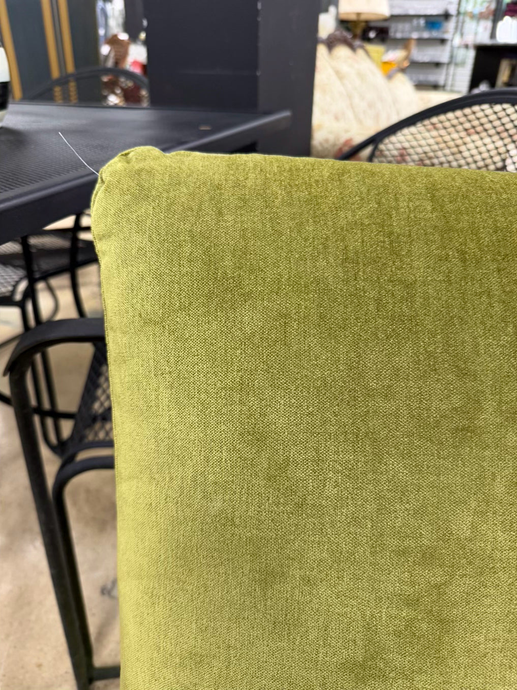 Green Armless Chair w/ Black Iron Legs