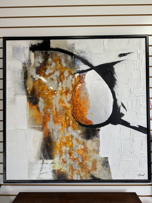 Black & Orange Abstract Signed Canvas