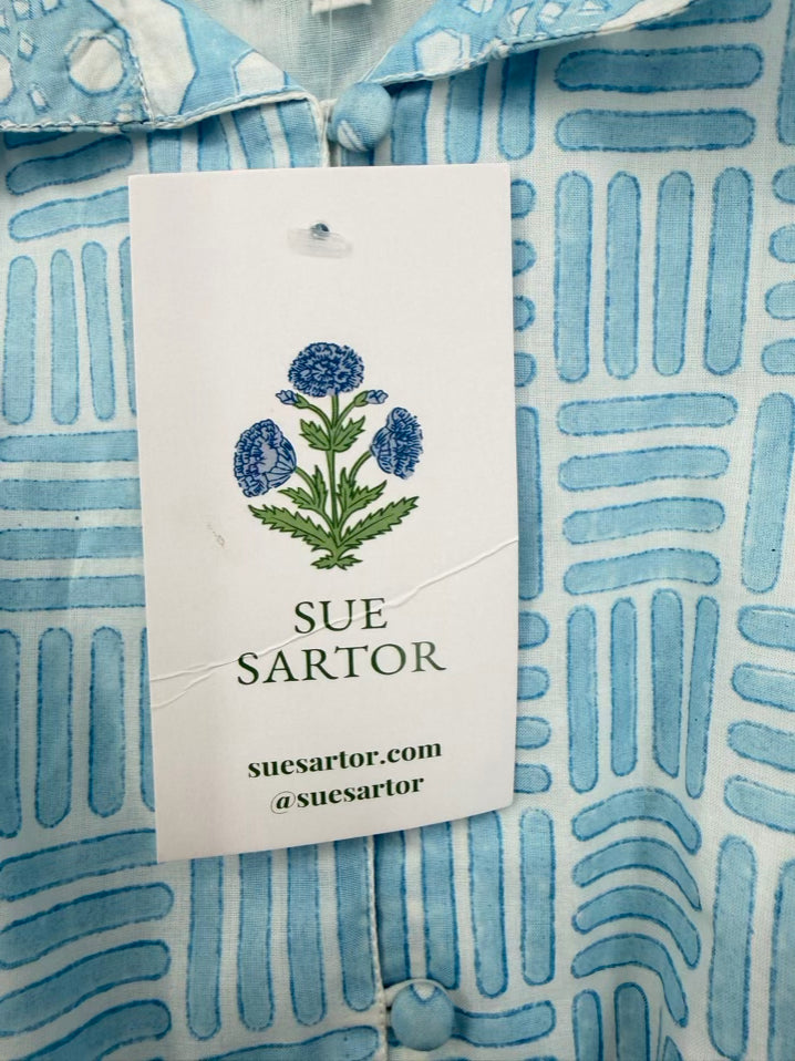 SUE SARTOR Size XL Powder Blue Print Belted Dress NWT