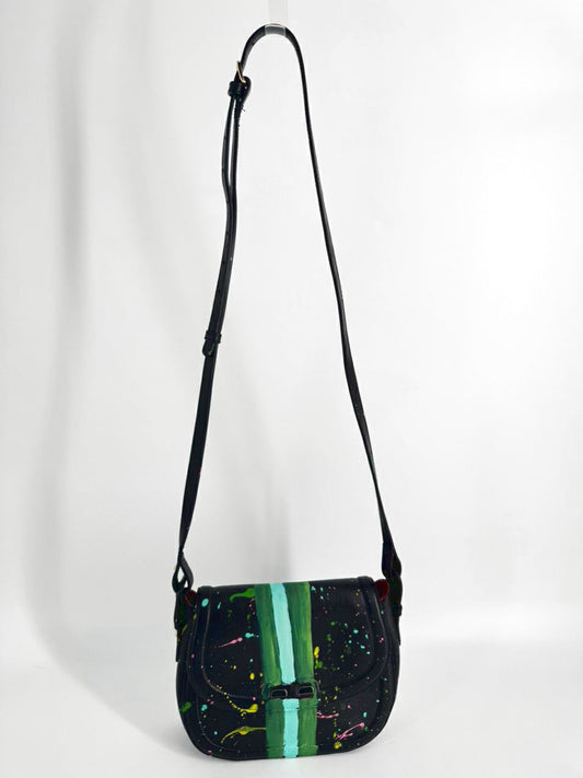 BENE ITALY WINDY O'CONNER Black & Multicolor Handpainted Crossbody Bag
