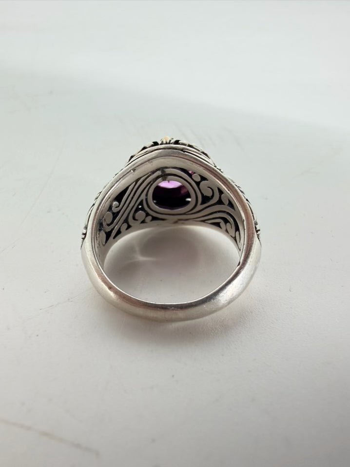 ROBERT MANSE  STERLING SILVER & 18K Pink Topaz Look Bali Style Round Ring