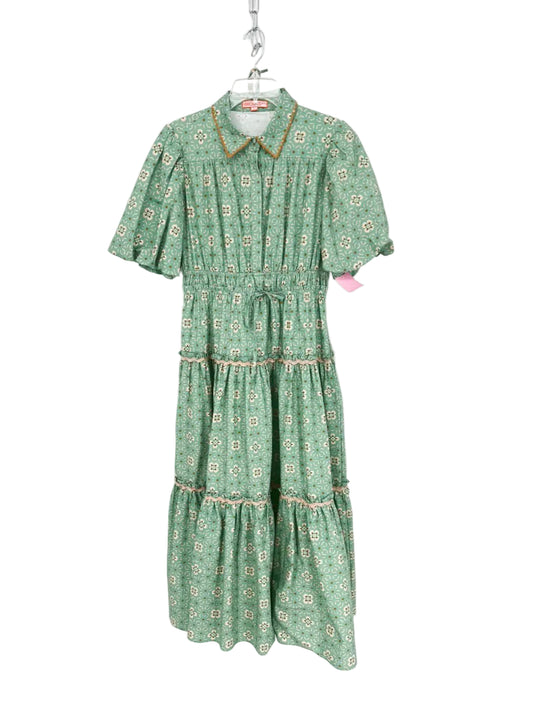 BROOKS AVE Size L Sage Print Puff Sleeve Maxi-Dress w/ Dust Bag NWOT