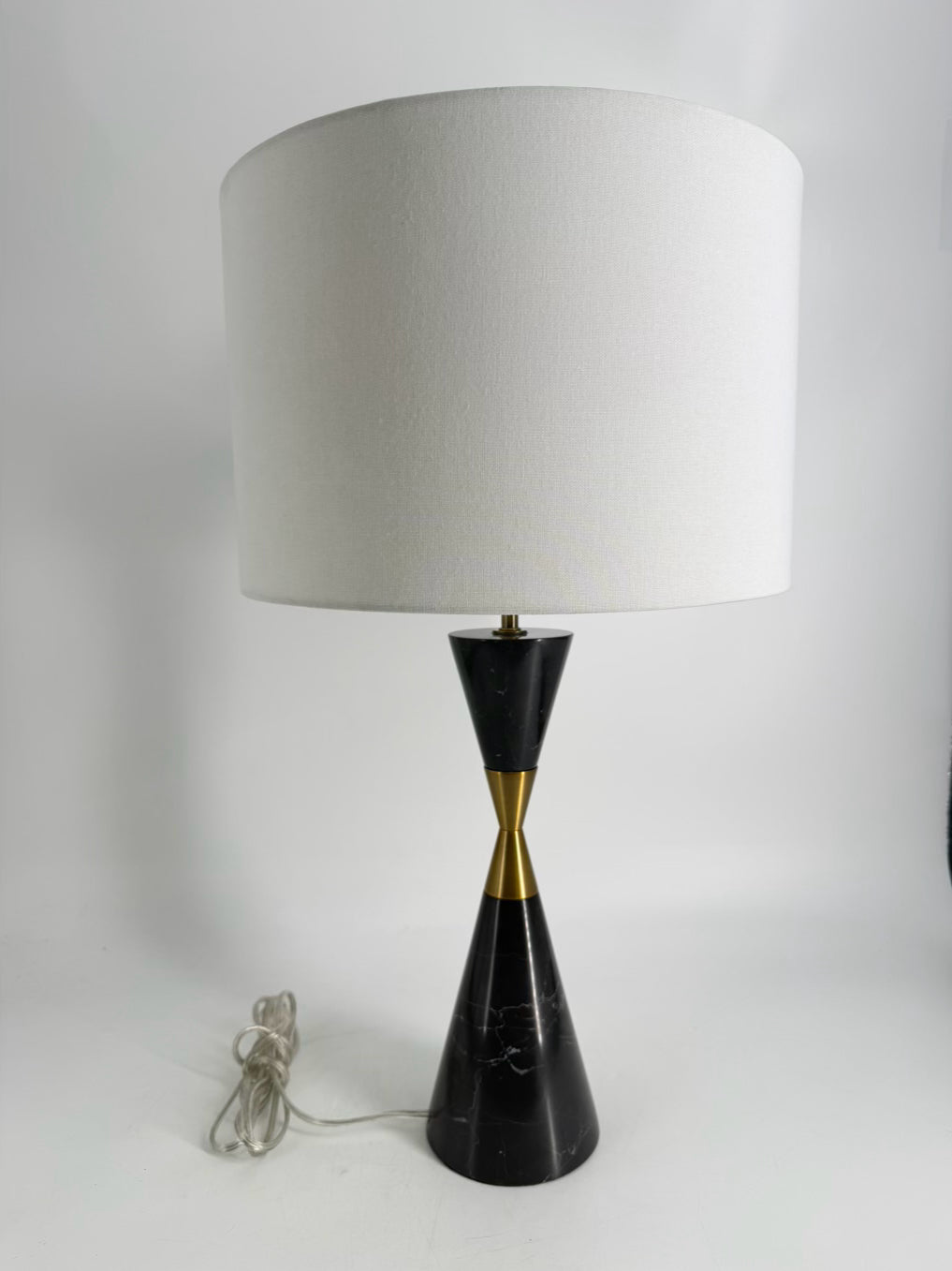 Black & Gold Marble & Brass Lamp w/ White Shade