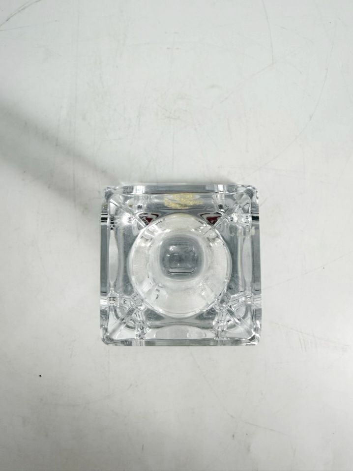 TIFFANY & CO. Clear Glass Short Candleholder w/ Square Base