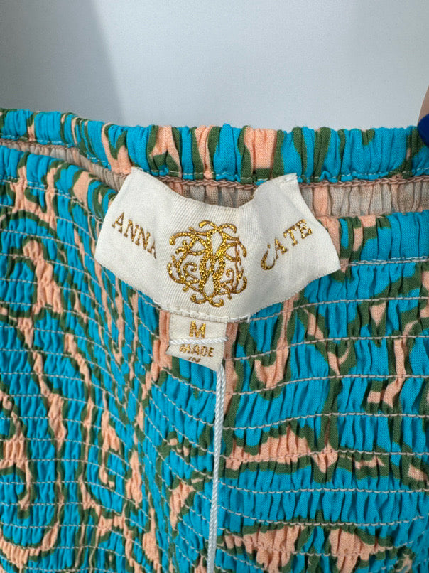 ANNA CATE Size M Turquoise Print Rouching Violet Blouse NWT