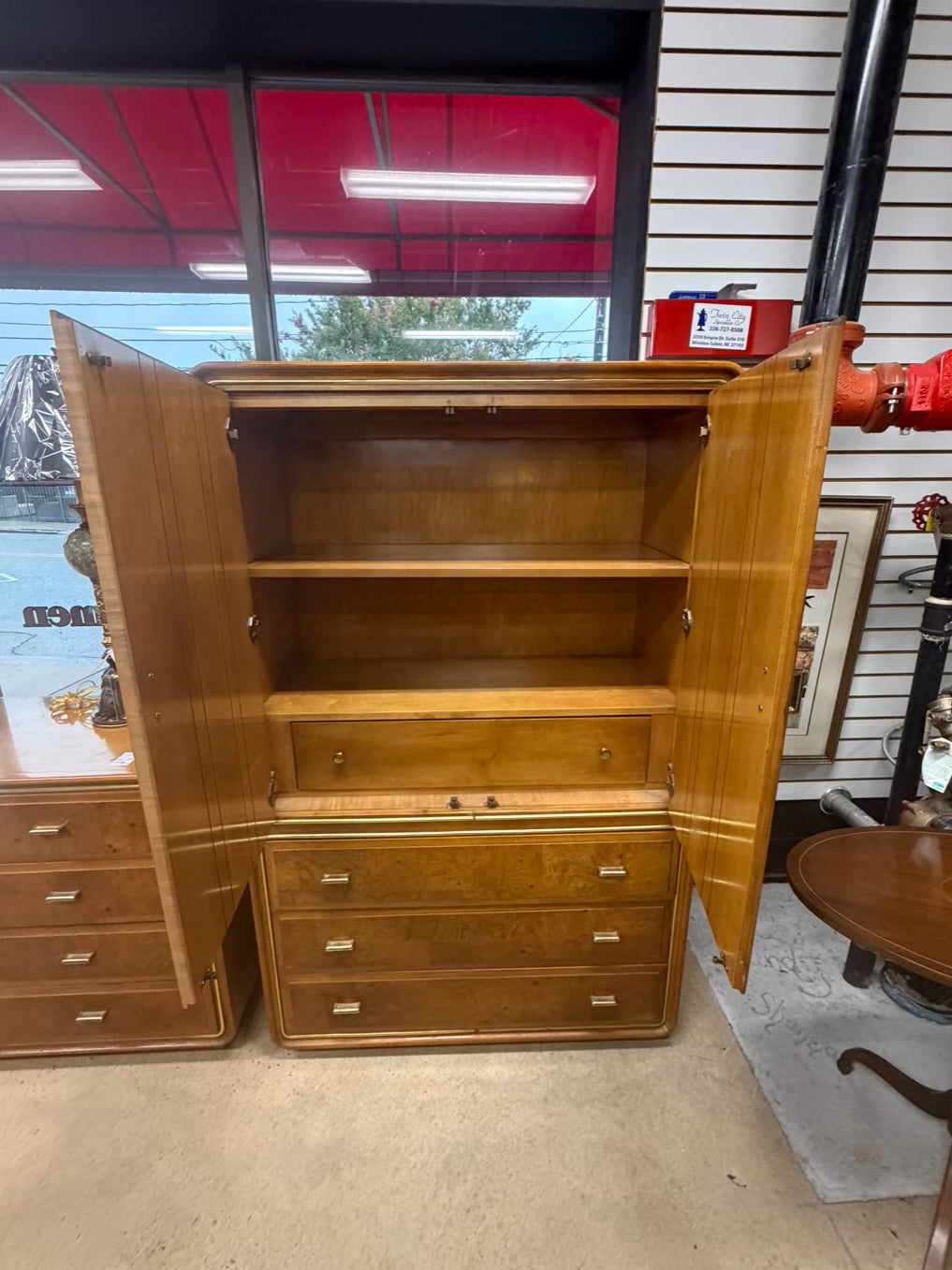 AMERICAN OF MARTINSVILLE  Wood Mid-Century Modern Armoire w/ Drawers & Shelves