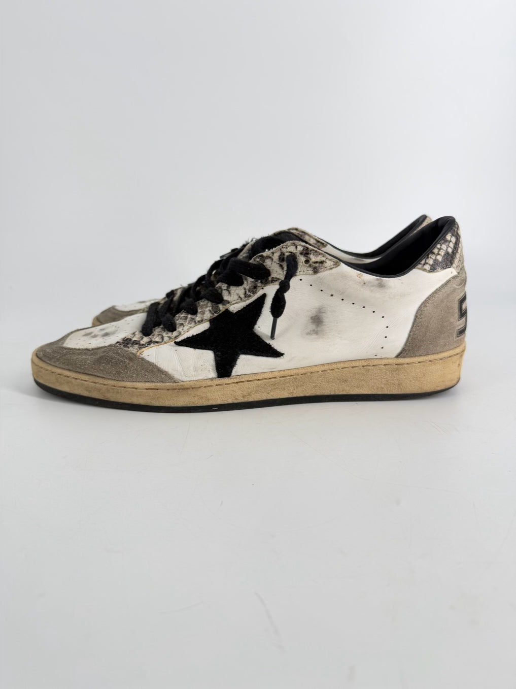 GOLDEN GOOSE Size 45 White & Black Leather Sparkle Sneakers