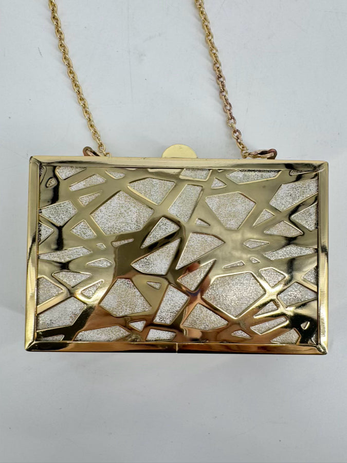SONDRA ROBERTS Metal Gold Tone Abstract Evening Bag