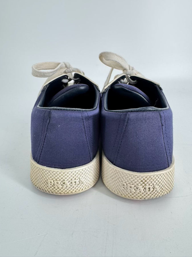 PRADA Size 38 Navy Satin Sneakers