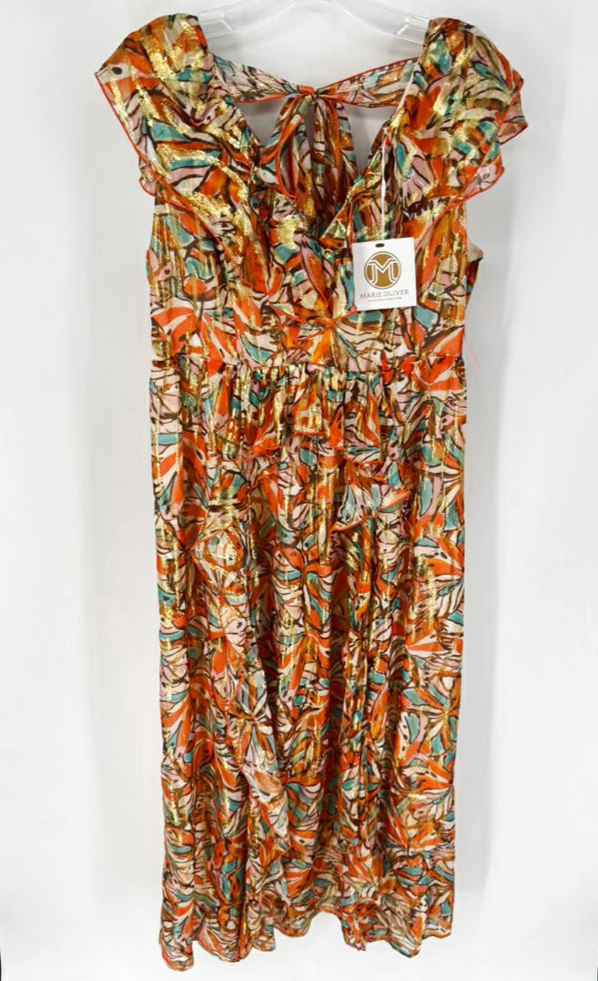MARIE OLIVER Size 6 Orange Metallic Print Jayda Dress NWT