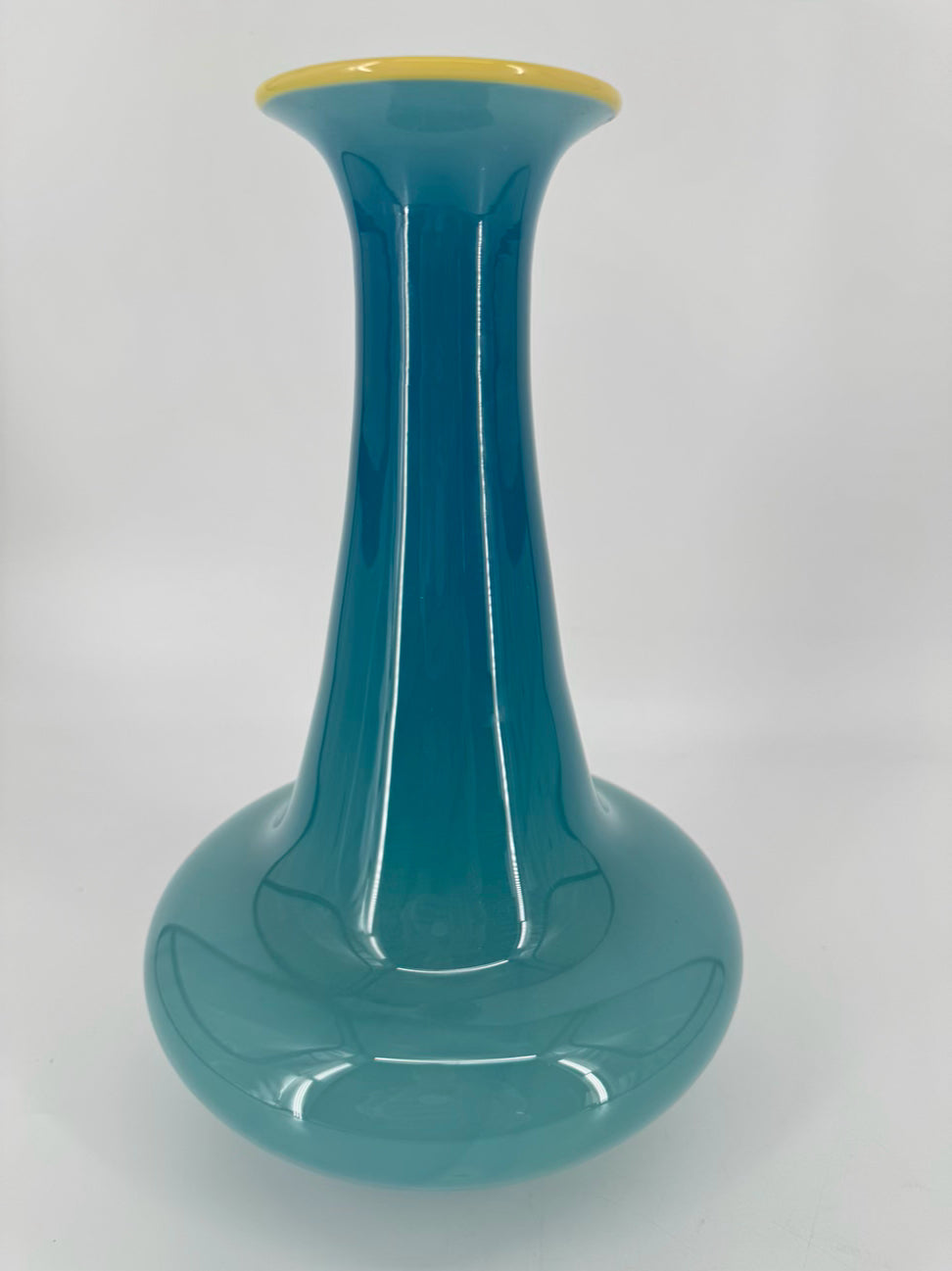 STUDIO PARAN Aqua & Yellow Handblown Glass Vase