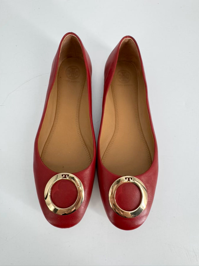 TORY BURCH Size 8.5 Cherry Red Leather Flats