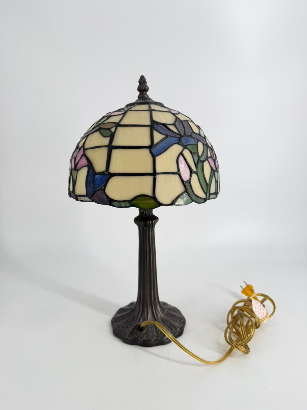 Cream, Pink & Blue Tiffany Style Lamp