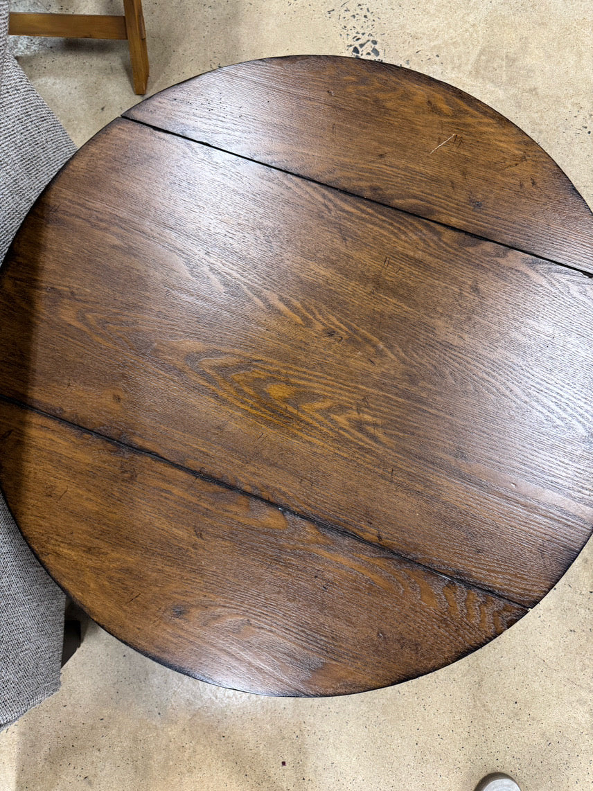 Wood & Metal Round Industrial Coffee Table on Wheels