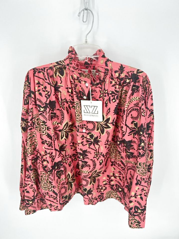 SZ BLOCKPRINTS Size M Berry Print Floral Blouse NWT