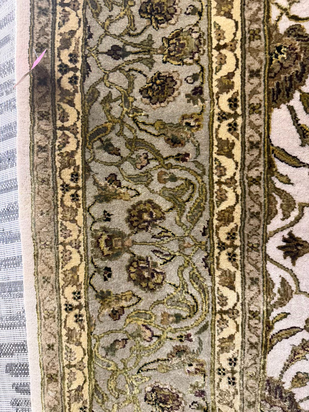 Green & Cream Wool Oriental Area Rug
