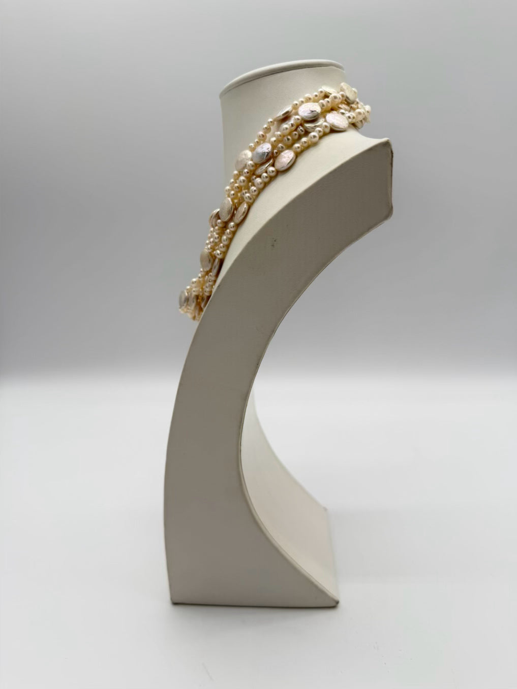 Iridescent Pearl Multi-Strands Necklace w/ 925 Clasp